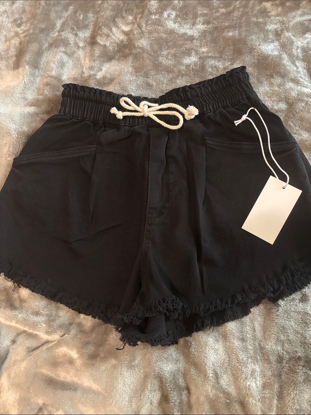Zenana Denim Drawstring Black Jean Shorts